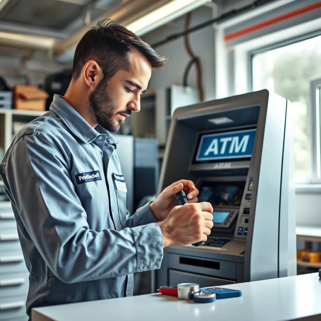 ATM修理作業中の技術者